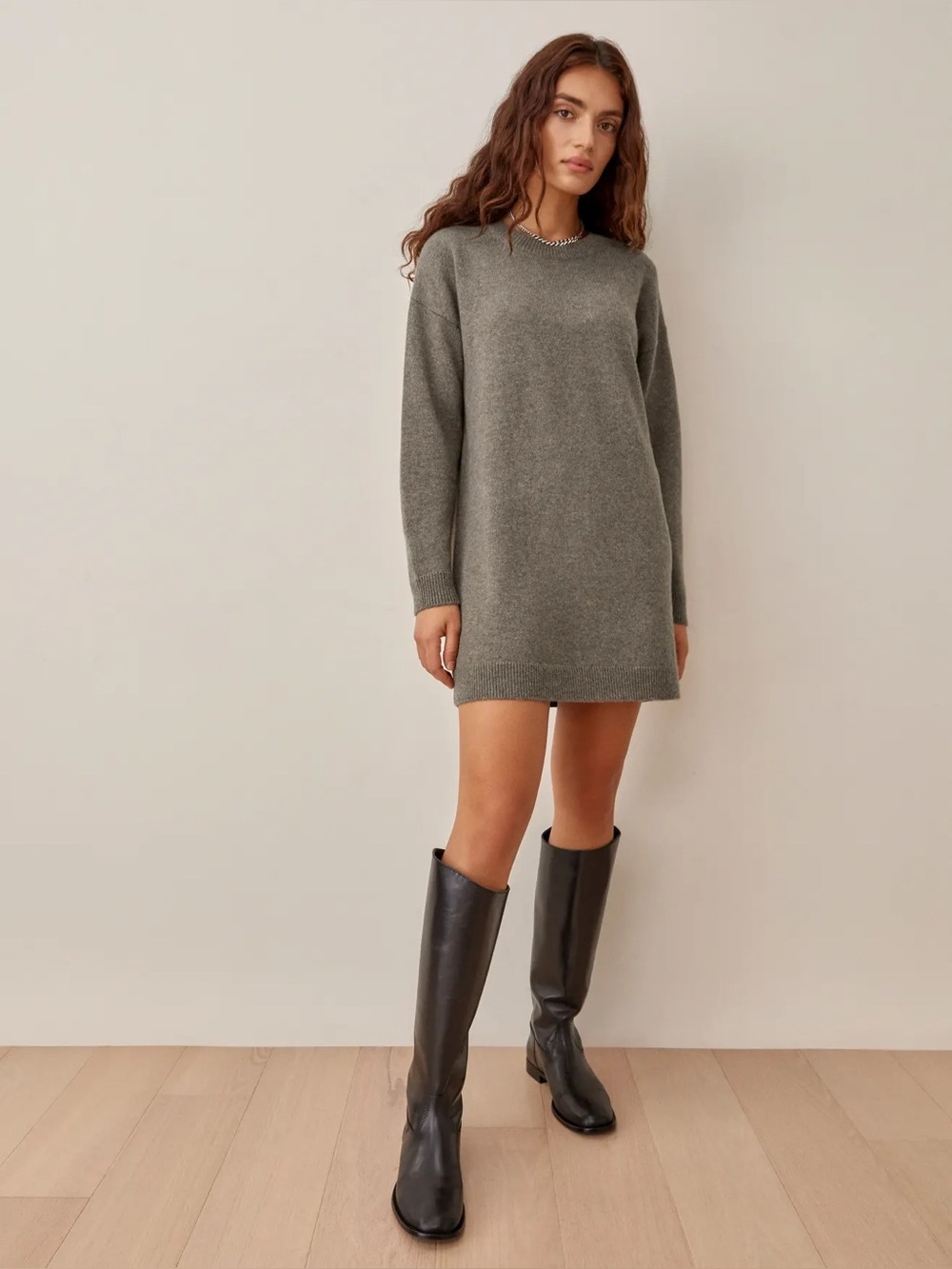 REFORMATION Henrietta Cashmere Dress in Taupe - Picture 3 of 11